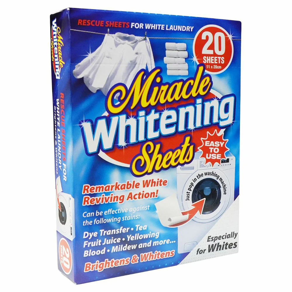 Miracle 11x28cm Clothes Booster Whitening Sheets - Pack of 1 (20 Sheets) - White | 361868 - Image 2