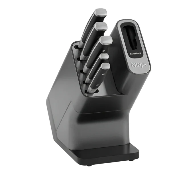 Ninja Foodi StaySharp Knife Block with Integrated Sharpener Set of 5 Piece - Silver & Black | K32005UK