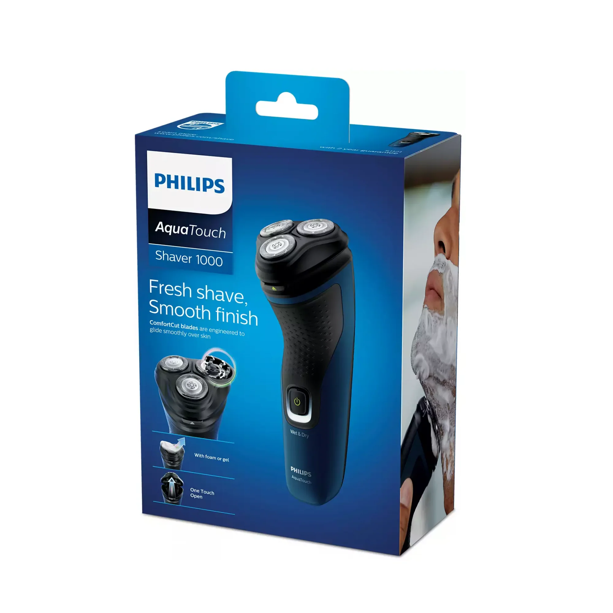 Philips AquaTouch Shaver 1000 Wet or Dry Electric Shaver - Blue & Black | S1121 - Image 2