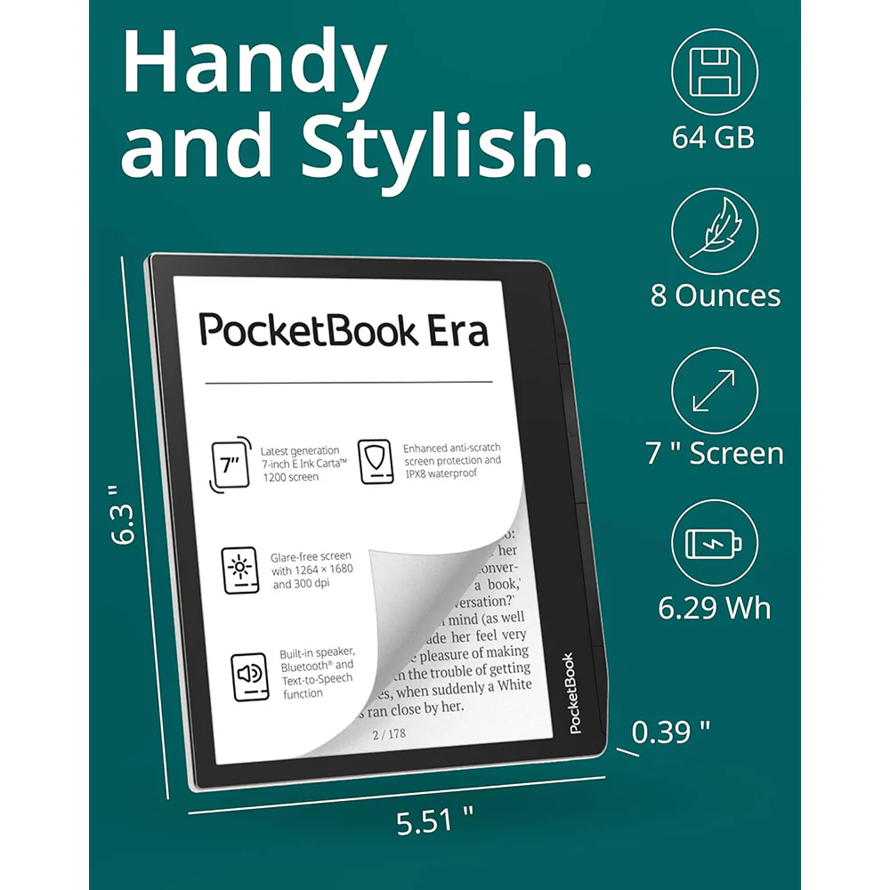 PocketBook Era 7" Touchscreen Waterproof eReader Tablet - Mist Grey | 253-PB700-U-16-WW - Image 7