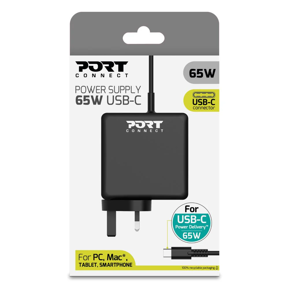 Port Connect Power Supply 65W USB-C Laptop Charger - Black | 900007B-UK - Image 8