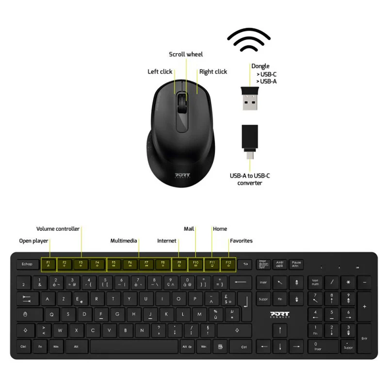 Port Designs Azerty Wireless Keyboard & Mouse - Black | 900904-UK - Image 4