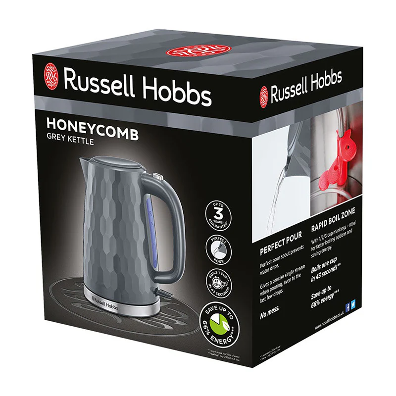 Russell Hobbs Honeycomb 1.7L Kettle - Grey | 26053 - Image 8