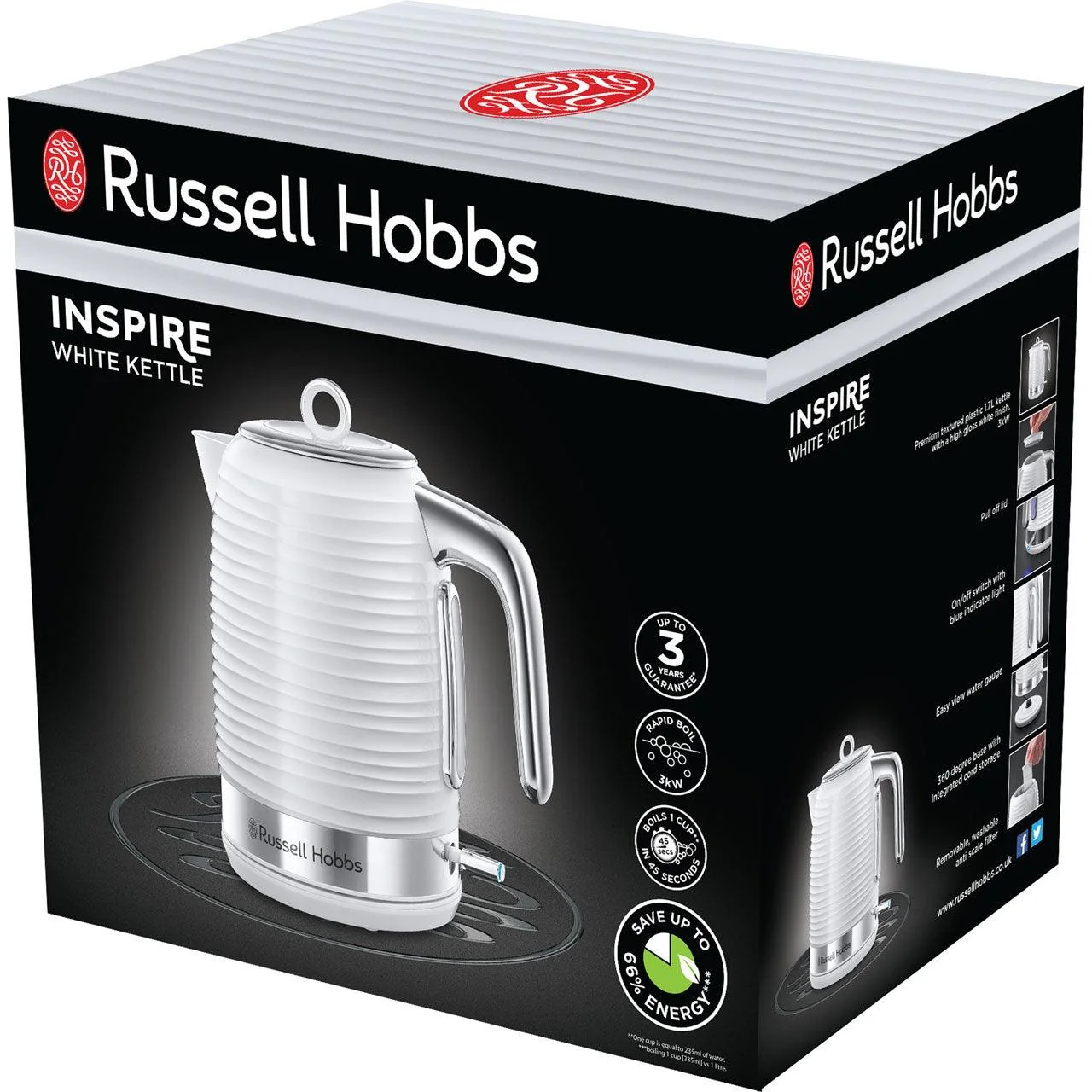 Russell Hobbs 1.7L 2400W Inspire Kettle - White | 24360 - Image 2