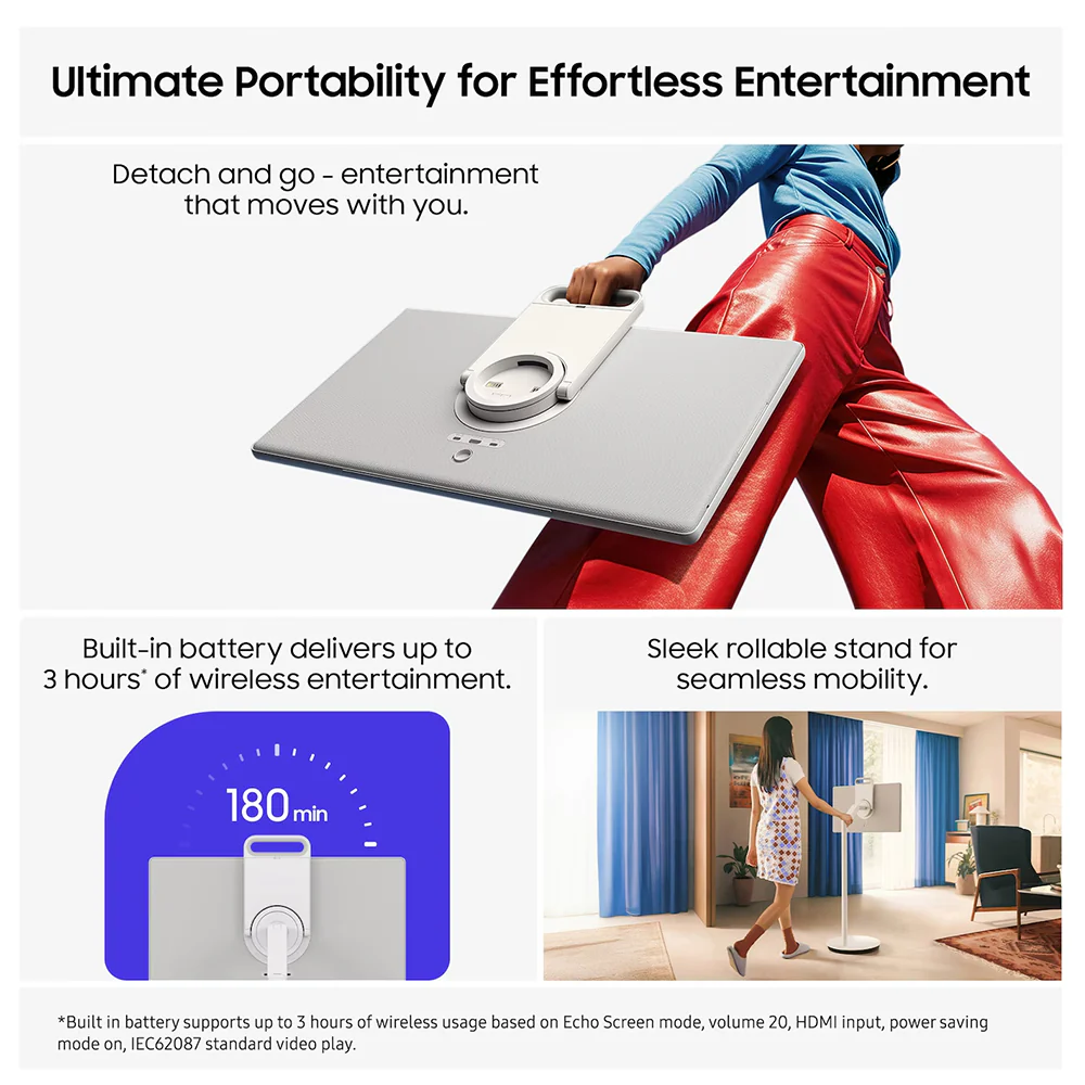 Samsung The Movingstyle 27" QHD Smart TV with Touch Screen & Built-In Battery - White & Black | UE27LSM7FAXXXU - Image 4