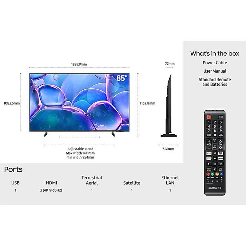 Samsung U7000F 85" 4K Smart TV - Black | UE85U7000FKXXU - Image 7
