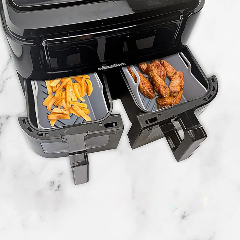 Schallen Rectangle Reusable Easy Clean Silicone Air Fryer Liners Pot Basket Tray Pack of 2 - Grey | 325359 - Image 2