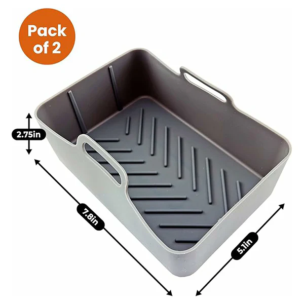 Schallen Rectangle Reusable Easy Clean Silicone Air Fryer Liners Pot Basket Tray Pack of 2 - Grey | 325359 - Image 5