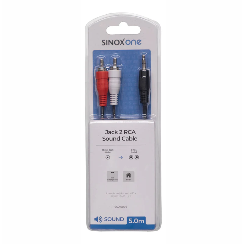 Sinox One 5M Stereo 3.5mm Jack to 2 RCA Audio Cable - Black | OA6005 - Image 2