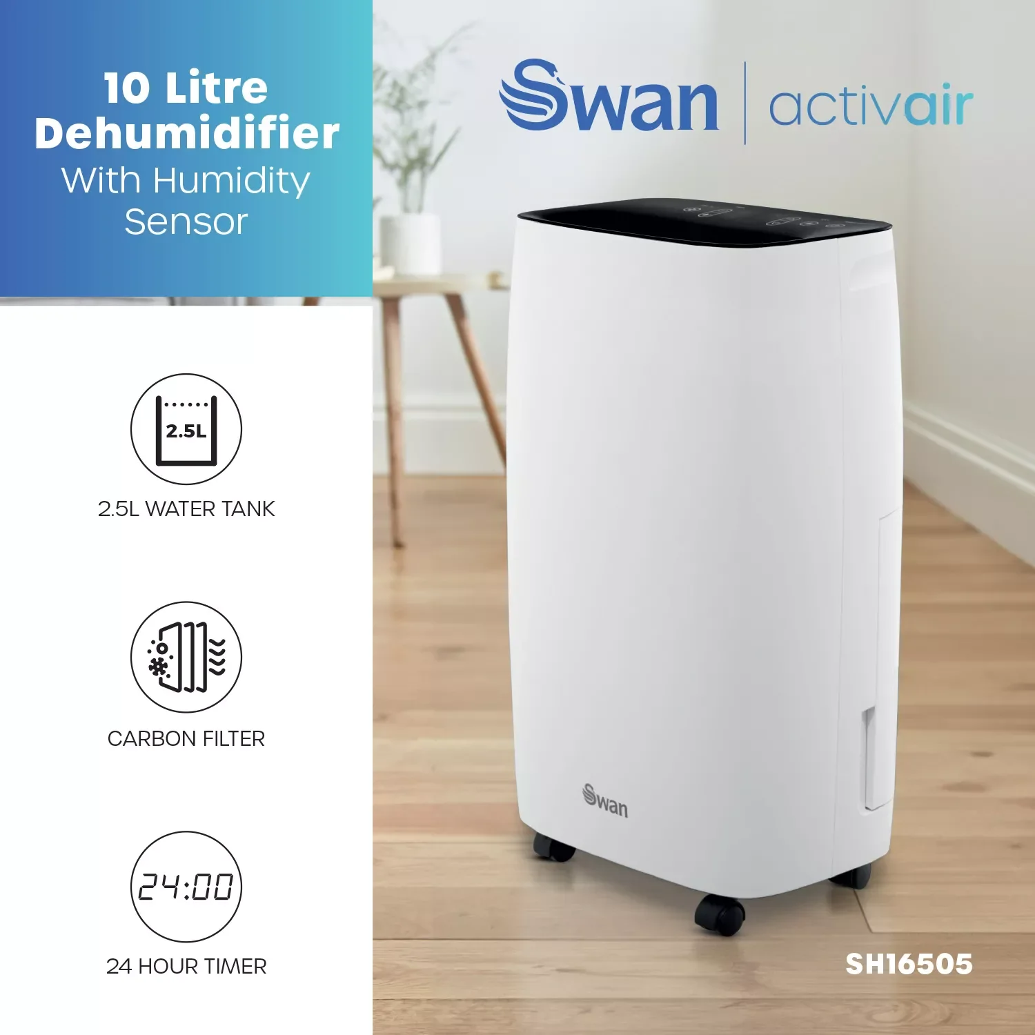 Swan Activair 10L Dehumidifier - White | SH16505 - Image 2