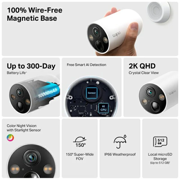 Tapo 2K Smart Wire-Free Security Camera - White | Tapo C425 - Image 4