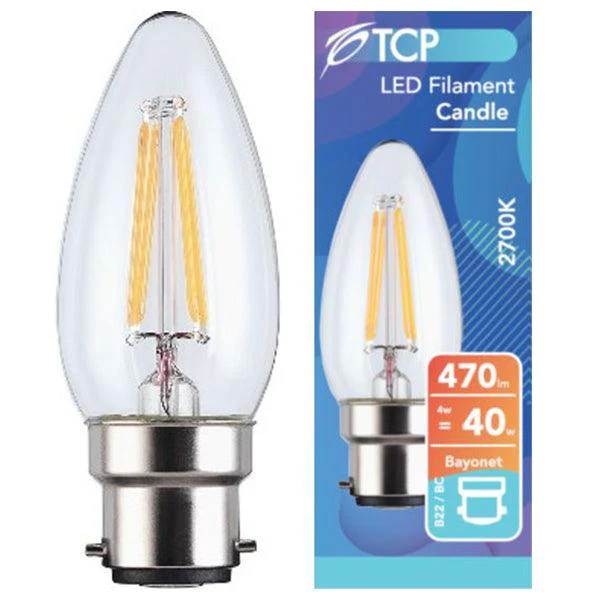 TCP 40W B22 Candle Filament Bulb - Clear | TCPBL-9