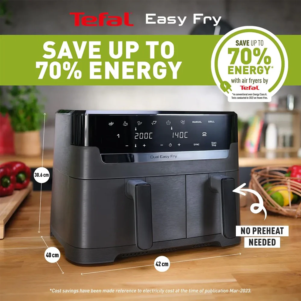 Tefal 8.3L Easy Fry Dual Air Fryer - Coal | EY901HG0 - Image 3