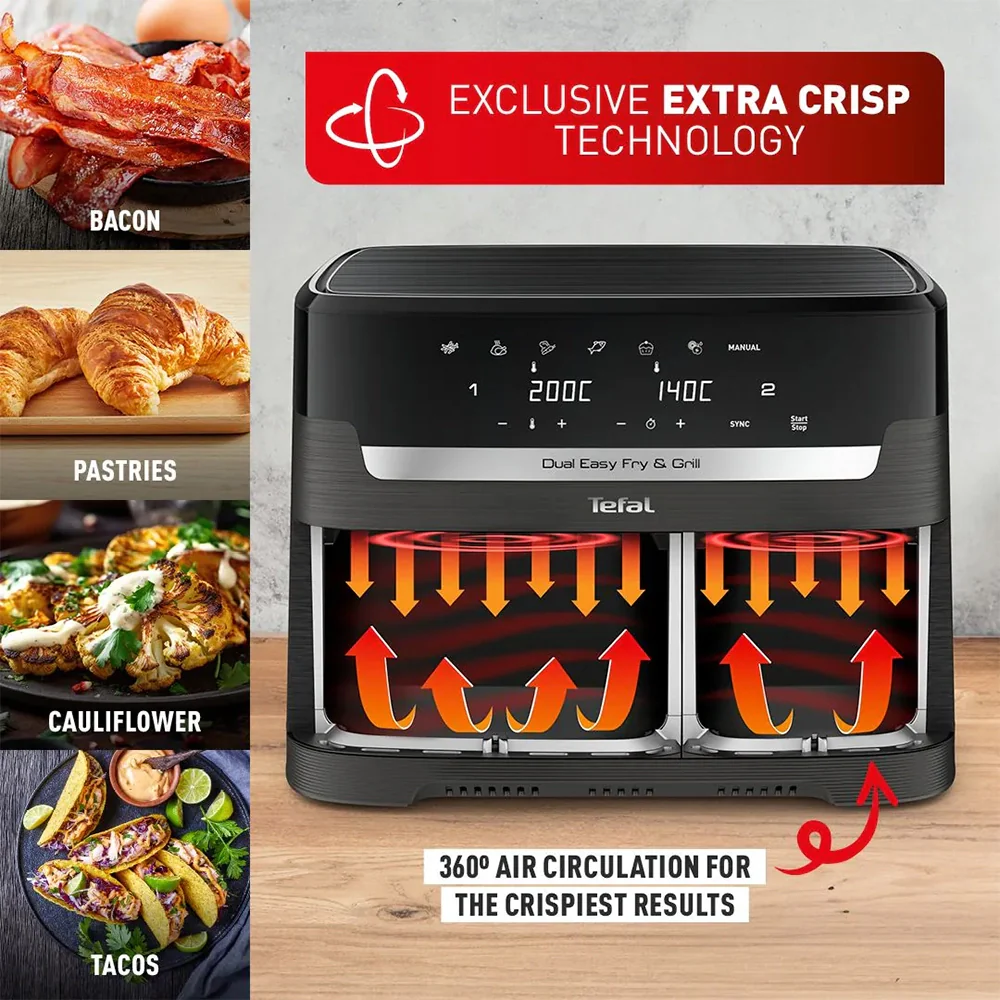 Tefal 8.3L Easy Fry Dual Air Fryer - Coal | EY901HG0 - Image 8
