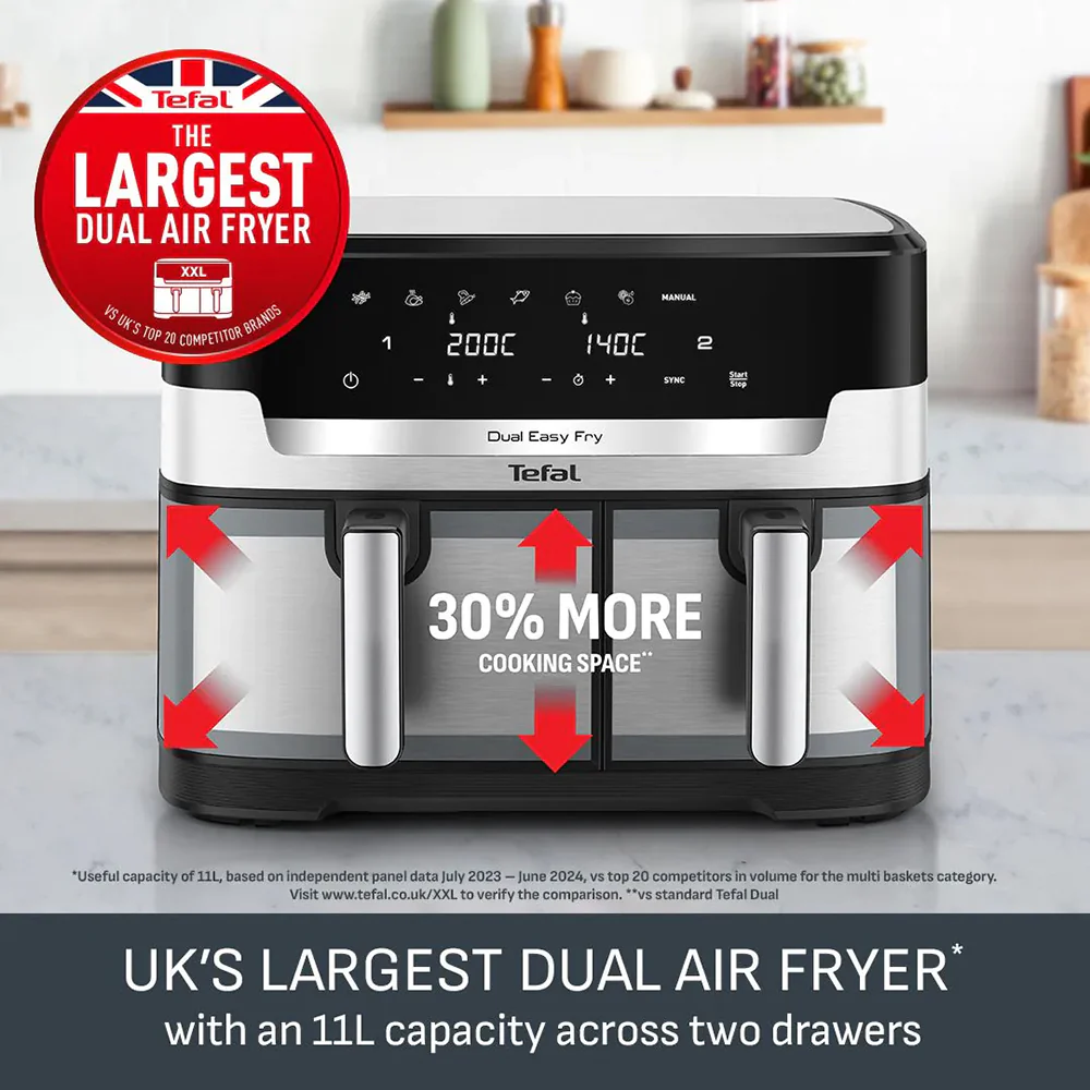 Tefal Easy Fry Dual XXL 11L Air Fryer - Stainless Steel | EY942DG1 - Image 3