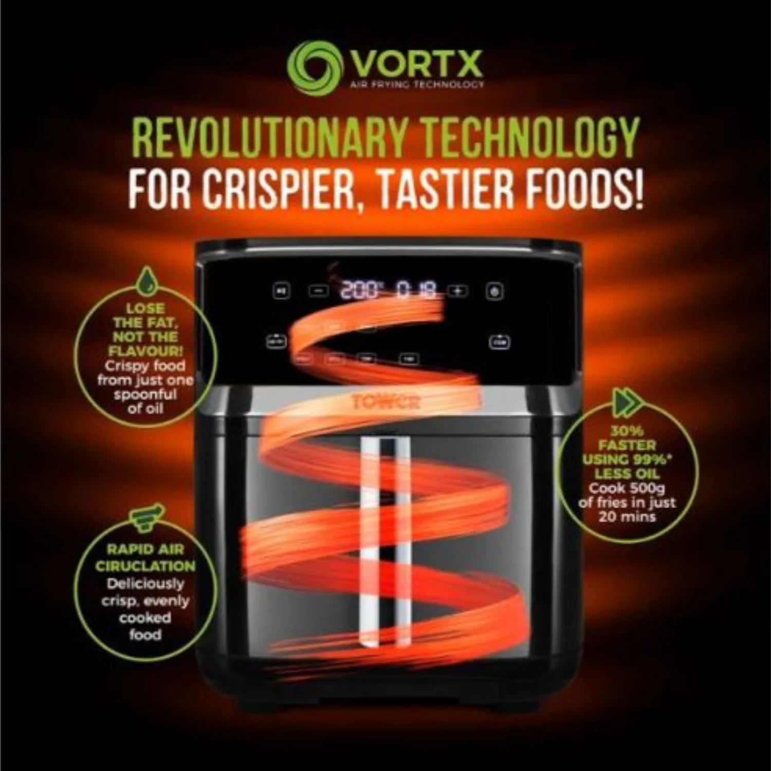 Tower Vortx 1700W 7L Steam Air Fryer - Black | T17101 - Image 4