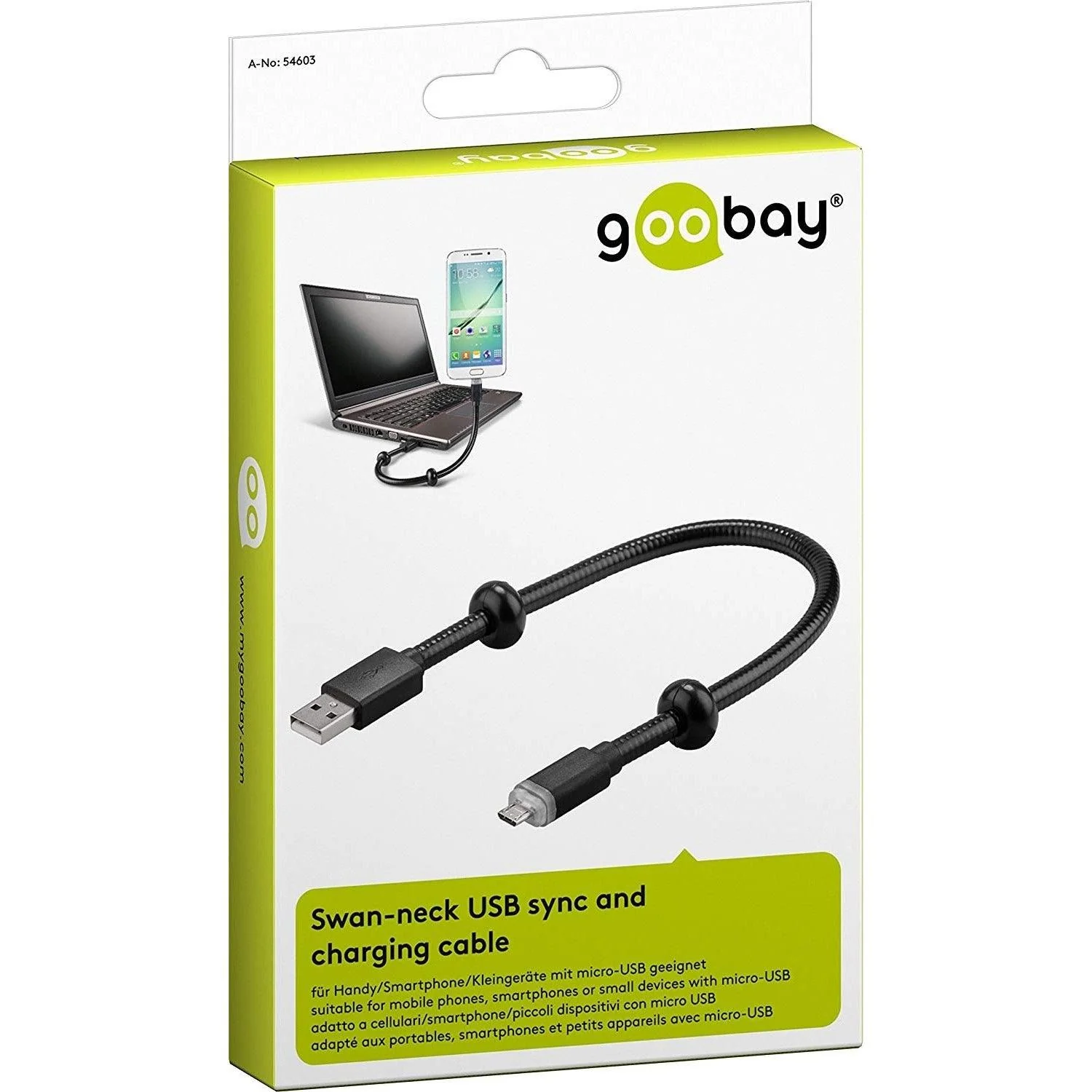 Wentronic Goobay Gooseneck 0.3m Micro USB Charging & Synchronise Cable - Black | 54603 - Image 2