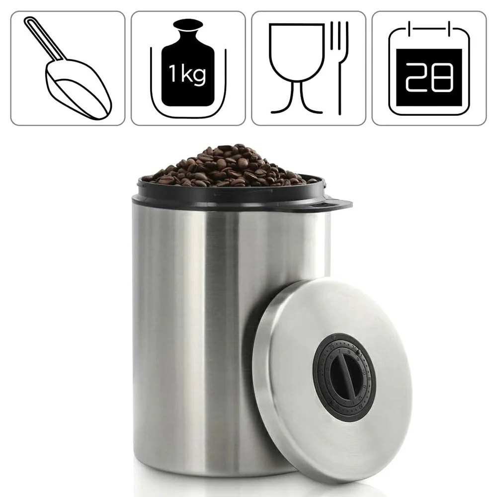 Xavax 1KG Stainless Steel Coffee Bean Tin With Scoop - Silver | 422651 - Image 2