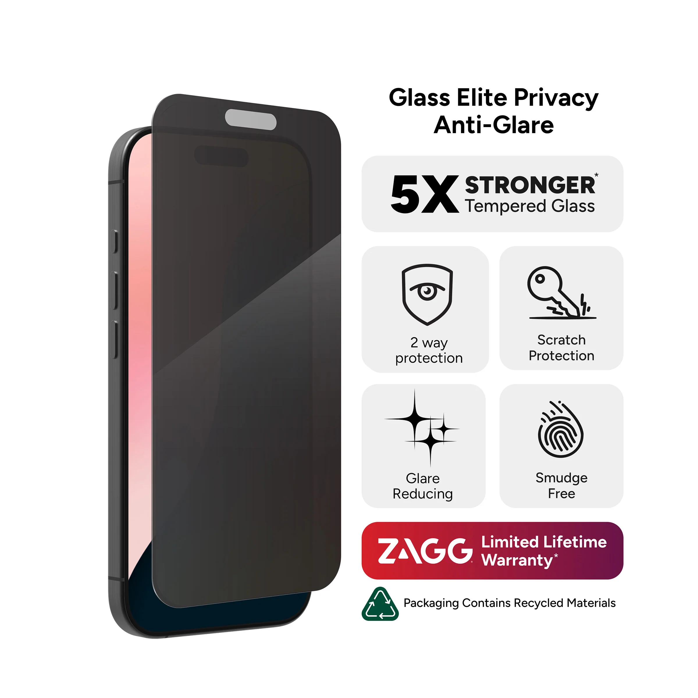 Zagg InvisibleShield Glass Elite Privacy Anti-Glare Screen Protector for iPhone 16 Pro | 200114872 - Image 7